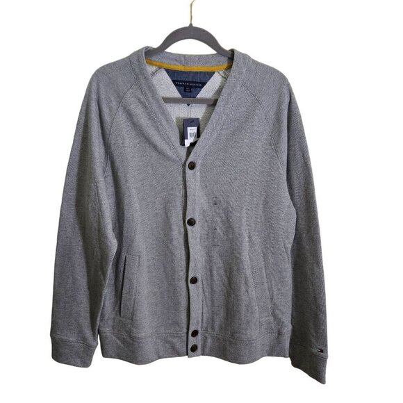 Tommy Hilfiger NWT Gray Button-Up VNeck Cotton Cardigan Sweater Size L - Picture 1 of 7